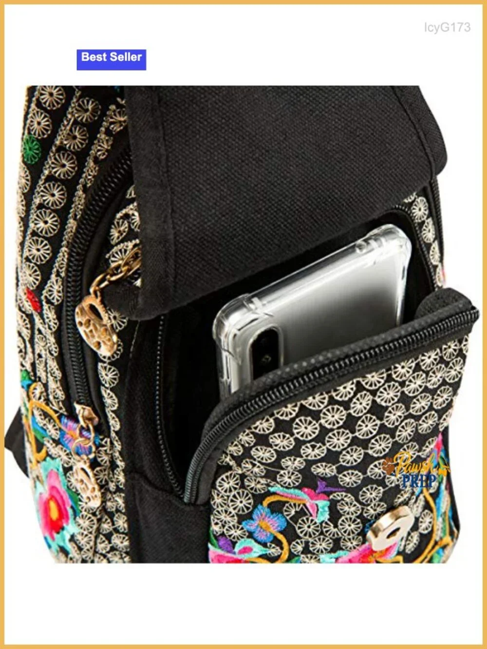 Embroidered Canvas Sling Backpack Crossbody Bag for Women Travel Daypack